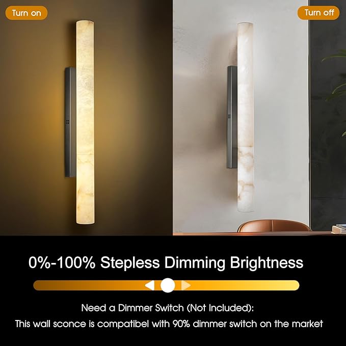 Alabaster Wall Sconces, 36" Large Bronze Wall Sconce, Modern Sconces Wall Lighting, Spanish Natural Marble Wall Sconce Light for Living Room, Bedroom, Hallway, Stairs