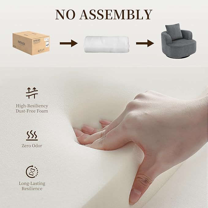 Furnimart 360° Swivel Barrel Accent Chair, Round Upholstered Comfy Lounge Chair, Corduroy High-Resilienc Foam Single Sofa, No Assembly Wide Seat for Living Room, Bedroom, Apartment (Gray)