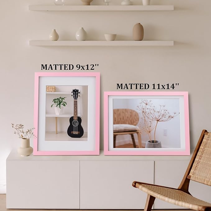 Egofine 12x16 Picture Frame with Plexiglass, Display Pictures 9x12/11x14 with Mat or 12x16 Without Mat for Wall Mounting, Pink