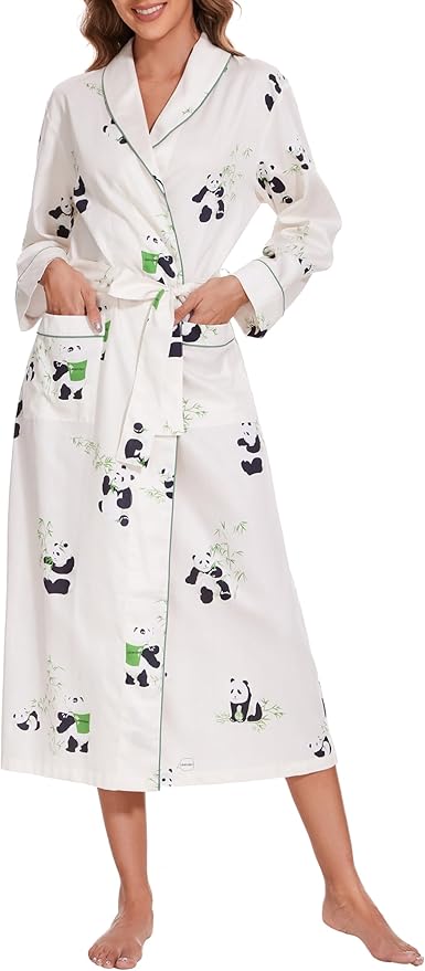 Lavenderi Women’s 100% Cotton Long Kimono Lounge Bathrobe Robe, Ladies Loungewear for Spa