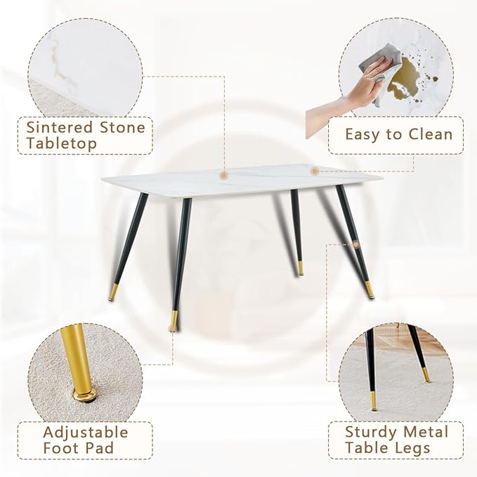 Dining Room Table Set for 4,Dining Table Set for 4, Sintered Stone Kitchen Table Top and Modern Chairs Set of 4 for Kitchen Dining Room