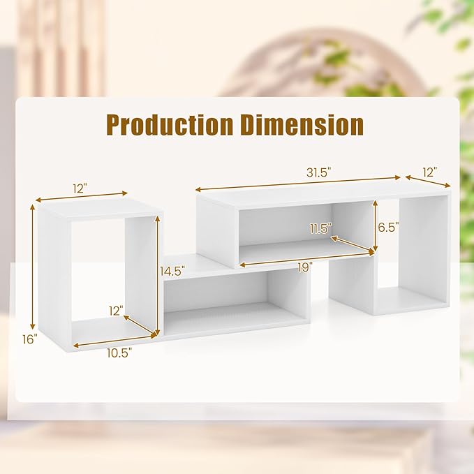 GOFLAME 2 Pieces TV Stand, Modern Entertainment Center for TVs up to 55 Inches, Free Combination Bookcase for Storage & Display, TV Console Table for Living Room, Bedroom, White