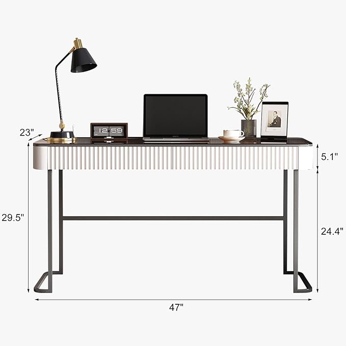 Lartis Office Desk with Drawers for Home Working Studying Computer Desk with Built-in Outlet Writing Desk Dressing Table Vanity Table no Mirror Intelligent Socket with USB Port