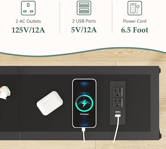 55.1" Narrow Sofa Table, Console Table with Oulets & USB Ports, Entryway Table, Industrial Couch Table for Hallway, Living Room, Bedroom, 6.5 Feet Power Cord,Black