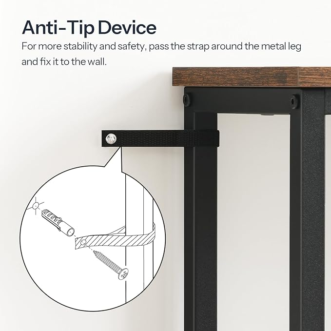 HOOBRO Narrow Console Table, Sofa Table, 4-Tier Industrial Hallway Table with Metal Mesh Shelf, Entryway Table with Adjustable Feet, for Entryway, Living Room, Hallway, Rustic Brown and Black BF79XG01