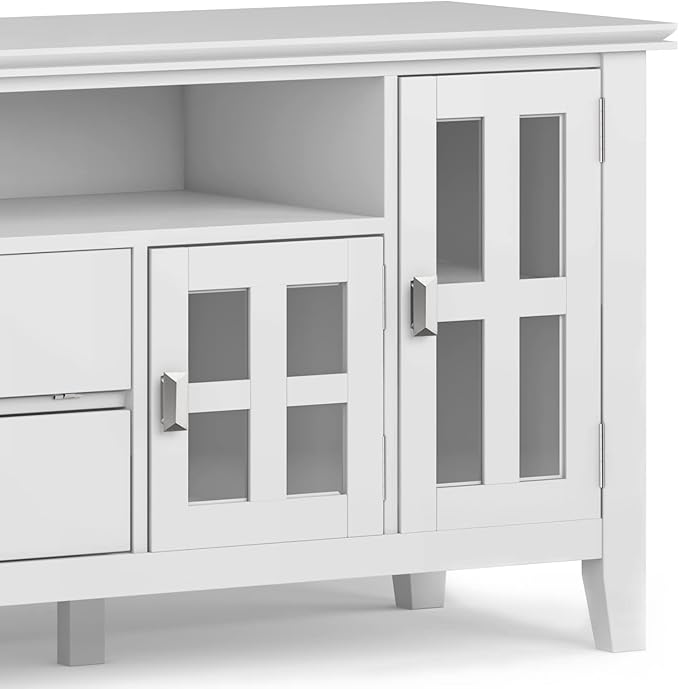 SIMPLIHOME Artisan SOLID WOOD 72 Inch Wide Contemporary TV Media Stand in White for TVs up to 80 Inches, For the Living Room and Entertainment Center