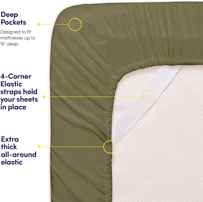 1500 Supreme Collection Full Sheet Sets Olive Green - Luxury Hotel Bed Sheets and Pillowcase Set for Full Mattress - Extra Soft, Elastic Corner Straps, Deep Pocket Sheets, Full Olive Green
