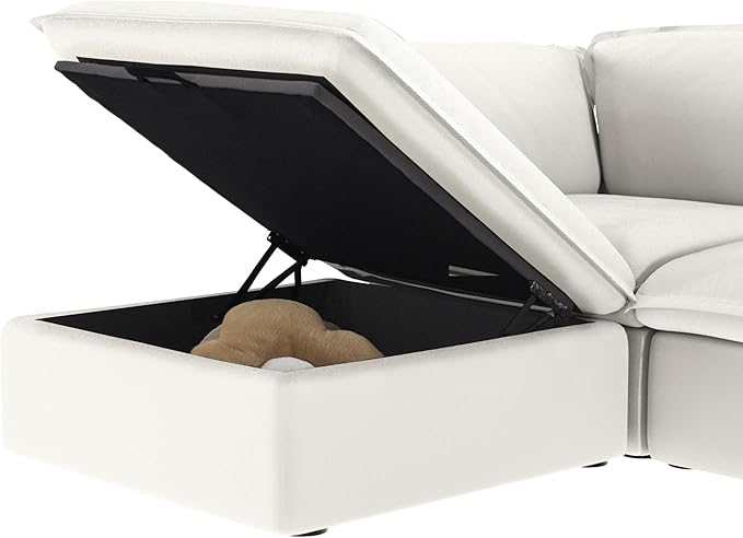 JACH Ottoman Module for Living Room, Cushion Covers Removable, Minimalist Comfy Breathable Ottoman Footstool Paired with Sofa for Living Room Apartment, White