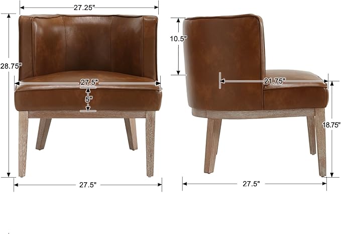 Set of 2 Arm Accent Chair Barrel Accent Chair with Wood Legs, Brown Leather Comfy Barrel Round Side Chair Upholstered Reading Chairs with Back for Living Room Bedroom Living Room Chair, Brown