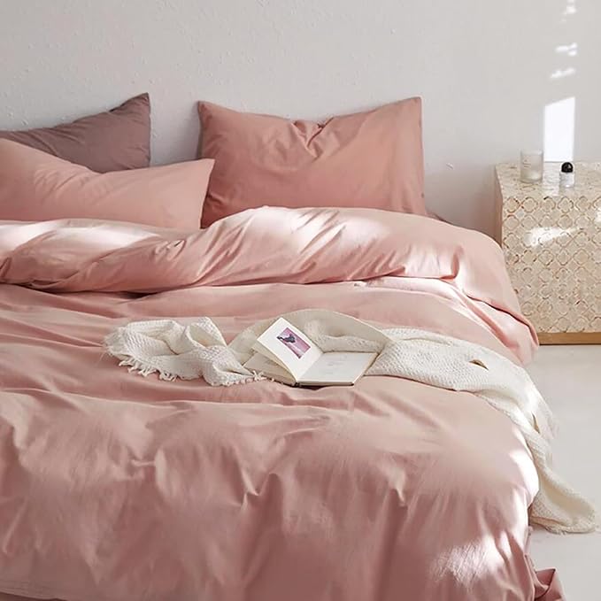 Luxlovery Pink Comforter Set Full Blush Pink Comforter Sets Solid Color Women Dusty Rose Qulits Comfy Soft Comforter Blanket Breathable Comforter Set for Women Girls