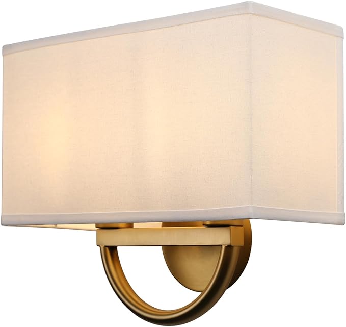 Industrial 2-Lights Wall Sconce Fixtures with White Textile Shade, Vintage Double Head Wall Light Lamps Decor for Hallway Bedroom Living Room Bathroom Corridor