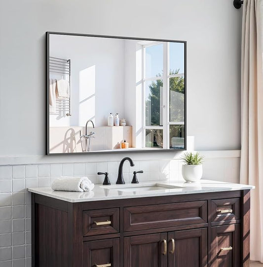 KOCUUY 30x36 Inch Large Black Wall Mounted Mirror,Aluminum Framed Decorative Rectangular Bathroom Mirror for Wall Over Sink,Vanity Mirror for Bedroom Living Room Bathroom,Functional Oversized Mirror