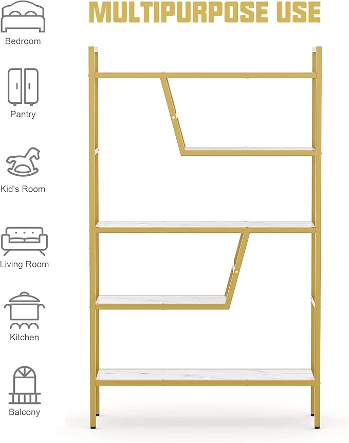Teraves 5-Tier Adjustable Bookshelf Wood Bookcase with Metal Frame Book Shelf Organizer for Living Room/Bedroom/Study Room,46 Variants