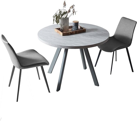 34.6'' Round Dining Table and Chairs for 2, Space Saving Modern Casual Coffee Table Set for Apartment Kitchen Dining Room (Grey Table+ 2 Grey Chairs)