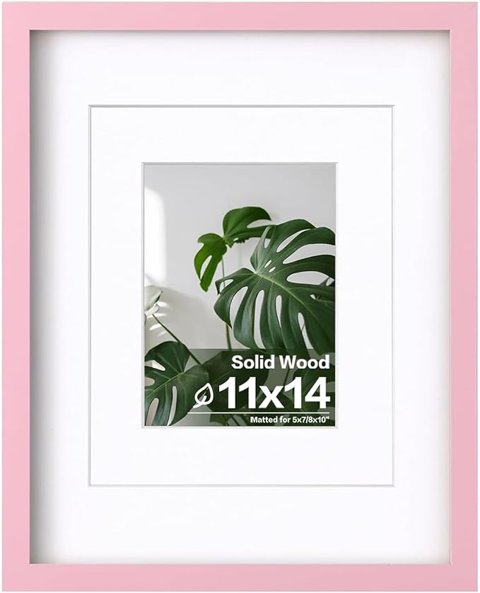 Egofine 11x14 Picture Frame with Plexiglass, Display Pictures 5x7/8x10 with Mat or 11x14 Without Mat for Tabletop and Wall Mounting, Pink