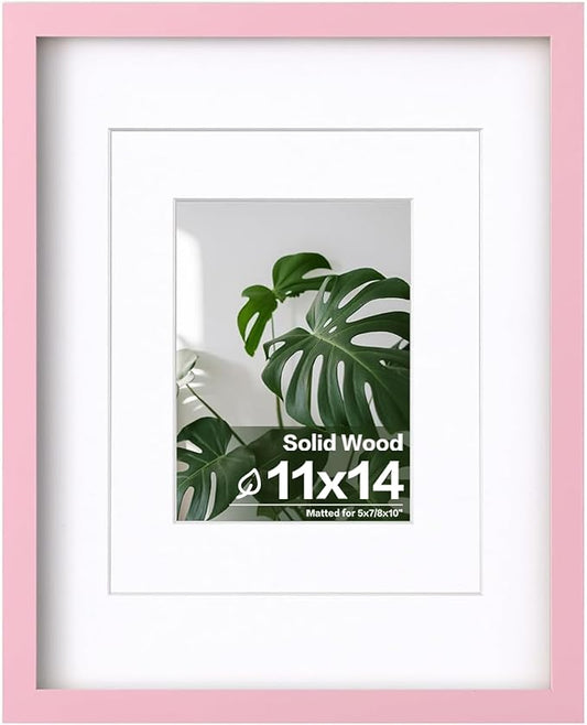 Egofine 11x14 Picture Frame with Plexiglass, Display Pictures 5x7/8x10 with Mat or 11x14 Without Mat for Tabletop and Wall Mounting, Pink
