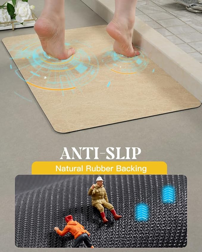 MontVoo -Bath Mat Rug-Rubber Backing Non Slip Quick Dry Absorbent Thin Bathroom Rugs Fit Under Door-Faux Suede Surface Bathroom Floor Mats-Shower Rug for in Front of Bathtub Shower Beige 16"x24"