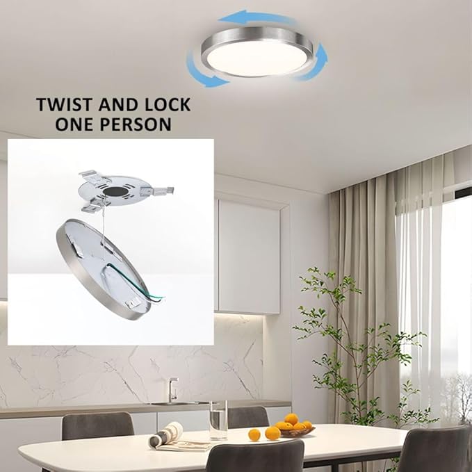 10 Inch LED Flush Mount Ceiling Light Fixture, Super Slim Flush Mount Light for Kitchen, Metal and Glass LED Ceiling Light for Low Ceiling, Hallway, Bathroom, Laundry, Brushed Nickel, 17W, 3000K