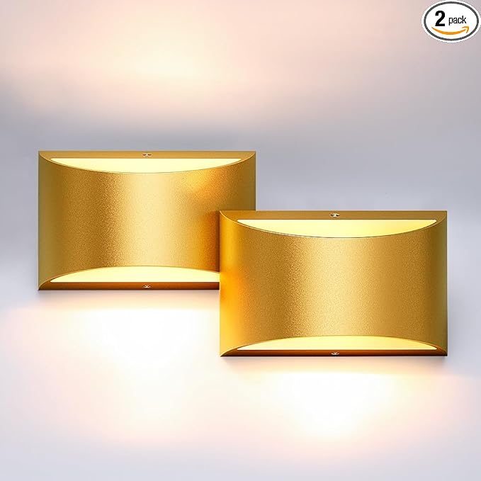 Aipsun Gold Wall Sconce Indoor Wall Lights Hardwired Set of 2 Up and Down Wall Mount Light for Living Room Bedroom Hallway Corridor Conservatory Warm White 3000K(with G9 Bulbs)