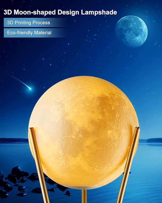 Lightdot 66" Globe Moon Floor Lamp for Living Room Modern Gold Tripod Floor Lamp with 3D Printing Frosted Shade E26 300K Bulbs Included Mid Century Tall Pole Lamp for Bedroom Office