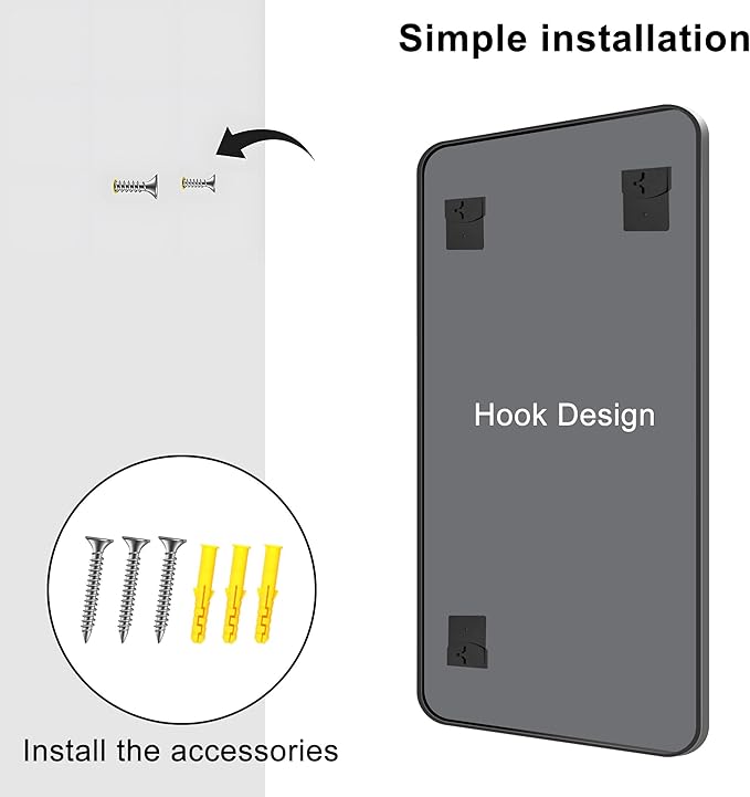 KOCUUY Black Bathroom Vanity Mirror, 24 x 48 inch Metal Frame Mirror with Rounded Corner, Rectangle Design of Upgraded Shatterproof Glass for Bathroom, Bedroom, Living Room, Entryway