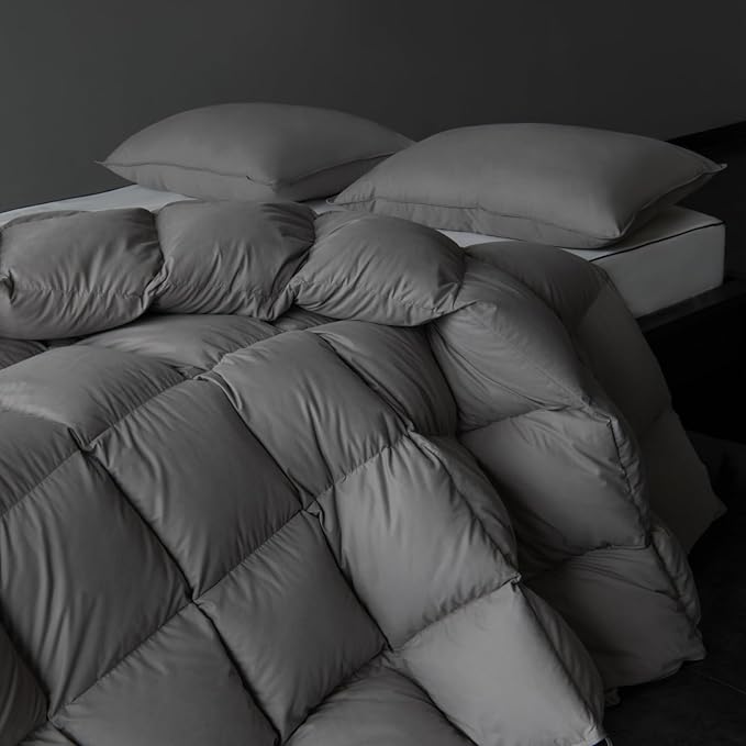 Luxury Down Fiber Comforter Oversized King Size - High Fill Power Medium Warmth for All Season Duvet Insert - Light Weight, Charcoal Grey (120" x 98")