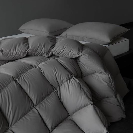 Luxury Down Fiber Comforter Oversized King Size - High Fill Power Medium Warmth for All Season Duvet Insert - Light Weight, Charcoal Grey (120" x 98")