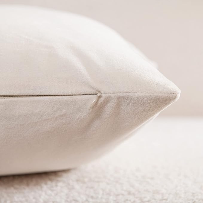 DEZENE Couch Pillow Covers 12x20 Cream: 2 Pack Cozy Soft Polyester Velvet Rectangular Throw Pillow Cases for Farmhouse Home Decor