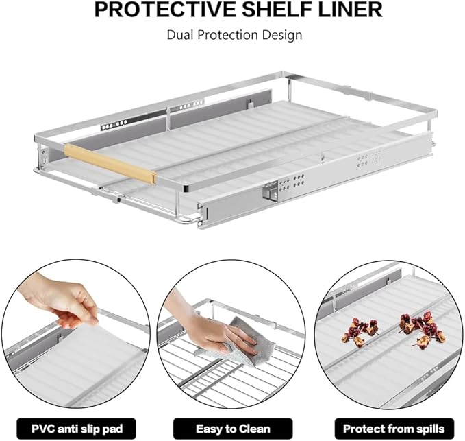 Expandable Sliding Basket Drawer, Pull-Out Cabinet Organizer, Heavy Duty Slide Out Pantry Shelves for Kitchen, Under Sink, Bathroom, Wardrobe, 22''D