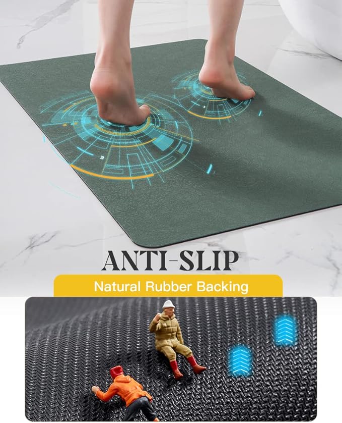 MontVoo -Bath Mat Rug-Rubber Backing Non Slip Quick Dry Absorbent Thin Bathroom Rugs Fit Under Door-Faux Suede Surface Bathroom Floor Mats-Shower Rug for in Front of Bathtub Shower Green 24"X70"