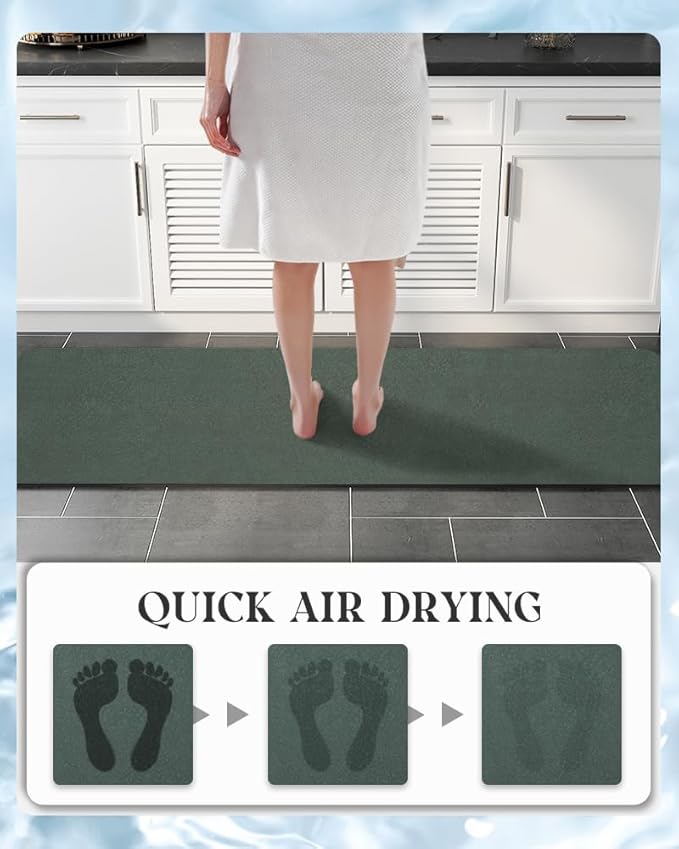 MontVoo -Bath Mat Rug-Rubber Backing Non Slip Quick Dry Absorbent Thin Bathroom Rugs Fit Under Door-Faux Suede Surface Bathroom Floor Mats-Shower Rug for in Front of Bathtub Shower Green 24"X70"