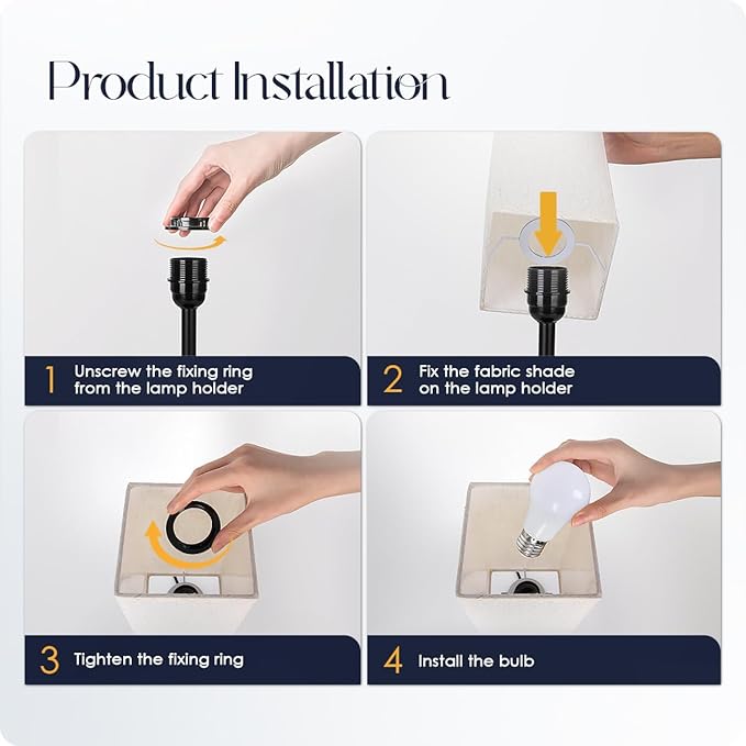 Bedside Table Lamp for Bedroom - Touch Small Lamp with USB C+A Charging Ports & AC Outlets, 3 Way Dimmable Nightstand Light for Living Room (LED Bulb Included, Flaxen)