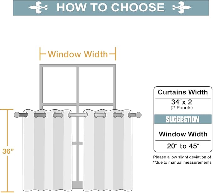 ChrisDowa Small Window Curtains for Kitchen and Bedroom - Grommet Short Thermal Insulated Room Darkening Curtains (2 Panels, Mustard Yellow, 34 x 36 Inch)