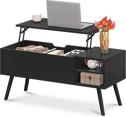 ALINE FURNITURE Black Coffee Table Lift Top - Wood Coffee Table with Hidden Compartment Storage - 40" Lift Up Coffee Tables for Living Room