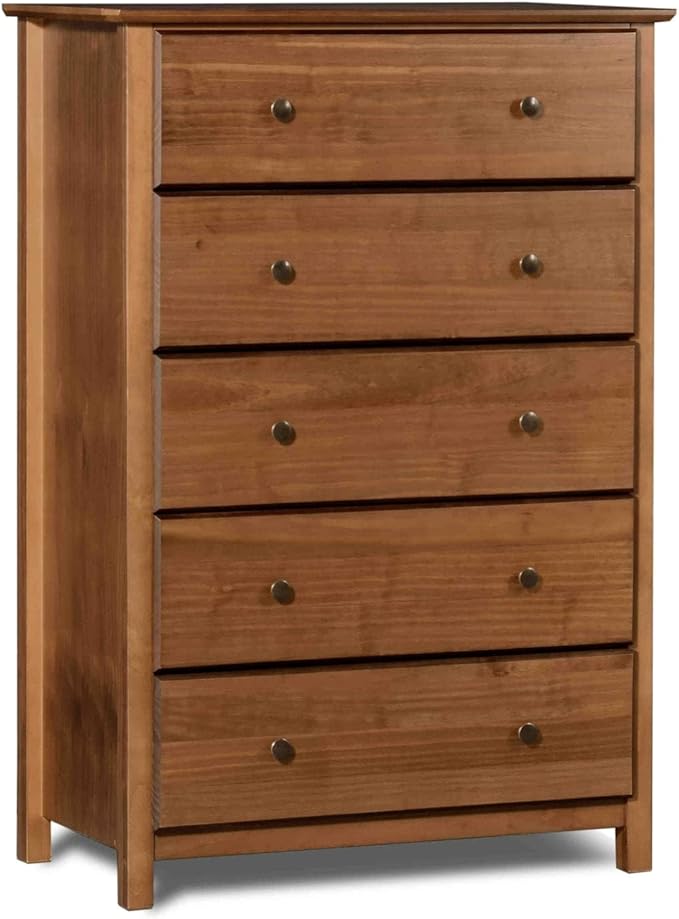 Grain Wood Furniture Shaker 5-Drawer Chest, Solid Wood with a Walnut Finish
