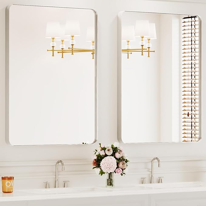 Bathroom Mirrors for Over Sink,2Pcs 24x36Inch Vanity Mirrors for Wall,Silver Metal Frame Rectangle Mirrors for Bathroom, Farmhouse,Restroom,Hangs Horizontally or Vertically