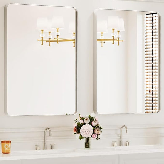 Bathroom Mirrors for Over Sink,2Pcs 24x36Inch Vanity Mirrors for Wall,Silver Metal Frame Rectangle Mirrors for Bathroom, Farmhouse,Restroom,Hangs Horizontally or Vertically