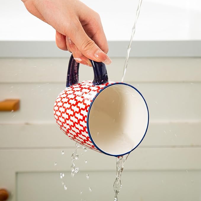 Ceramic Coffee Mugs Set - 16 Oz Large Porcelain Tea Cups with Handle for Men Women Cappuccino Latte Cocoa - Microwave Dishwasher Safe - Christmas Housewarming Gift - Set of 6 - Assorted Colors