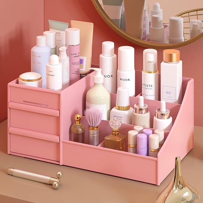 Large Makeup Capacity Cosmetic Storage Box Skin Care Organizer Jewelry,Makeup, Brushes, Lipsticks, Nail Polish Container,Desktop Dresser Sundries Storage Box
