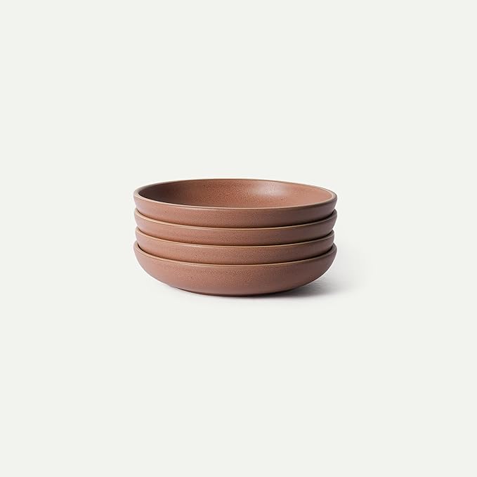 MORA Medium Dishes Set of 4, 30oz Ceramic Pottery Pasta Plate/Wide Bowls - Microwave, Oven and Dishwasher Safe - Terracotta