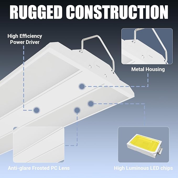 High Bay LED Shop Light 1.35FT 150W 22500LM 0-10V Dimmable 5000K Daylight 120-277V, Commercial LED Linear High Bay Lights for Warehouse Workshop Supermarket Stadium Library, ETL