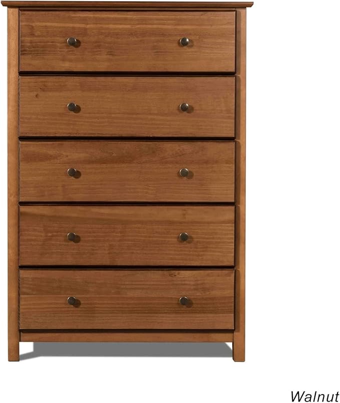 Grain Wood Furniture Shaker 5-Drawer Chest, Solid Wood with a Walnut Finish