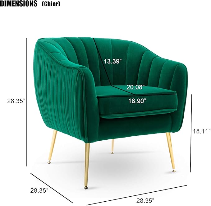 Velvet Accent Chair, Modern Barrel Arm Chair, Living Room Bedroom Chair, Golden Finished, Christmas Green