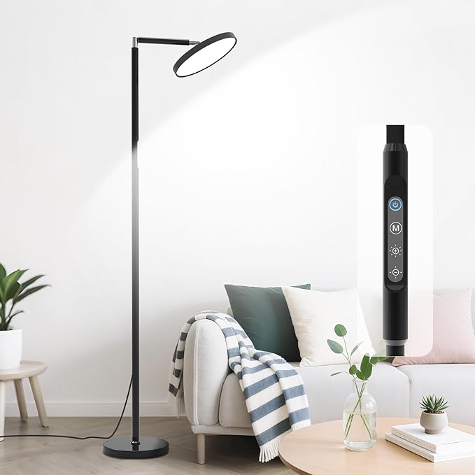 Tall LED Floor Lamps,Modern Bright Eye-Care Standing Lamp, 72'' Torchiere Sky Rotary Lamps with Touch Control, Black Corner Lamps for Living Room,Bedroom,Office
