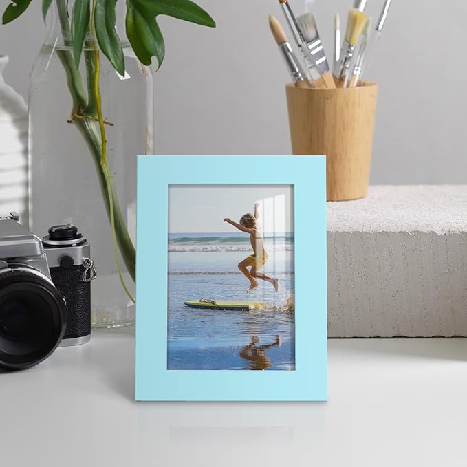 Renditions Gallery 3.5x5 inch Picture Frame High-end Modern Style, Made of Solid Wood and High Definition Glass Ready for Wall and Tabletop Photo Display, Blue Frame