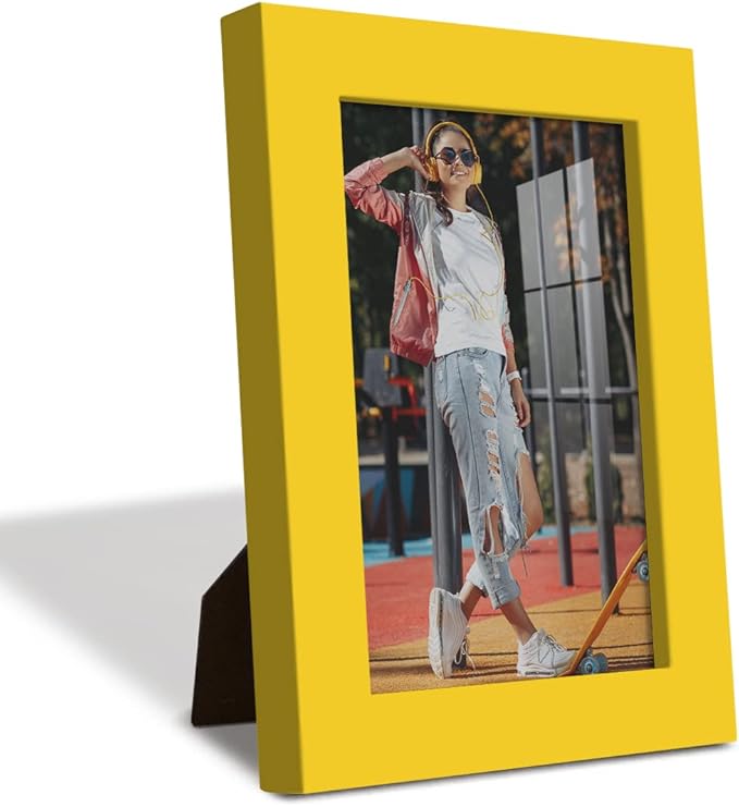 Renditions Gallery 4x6 inch Picture Frame High-end Modern Style, Made of Solid Wood and High Definition Glass Ready for Wall and Tabletop Photo Display, Yellow Frame