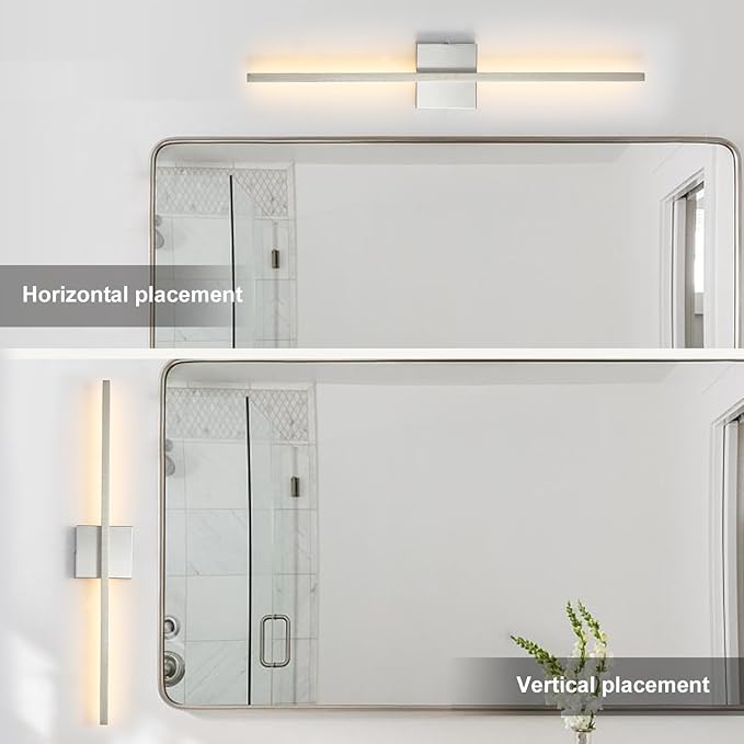 Wall Sconces Set of Two, LED Dimmable Sconces Wall Lighting, Brushed Nickel Modern Wall Sconce Light for Bathroom, Living Room, Bedroom, Hardwired 3000K 28''(2Pack)