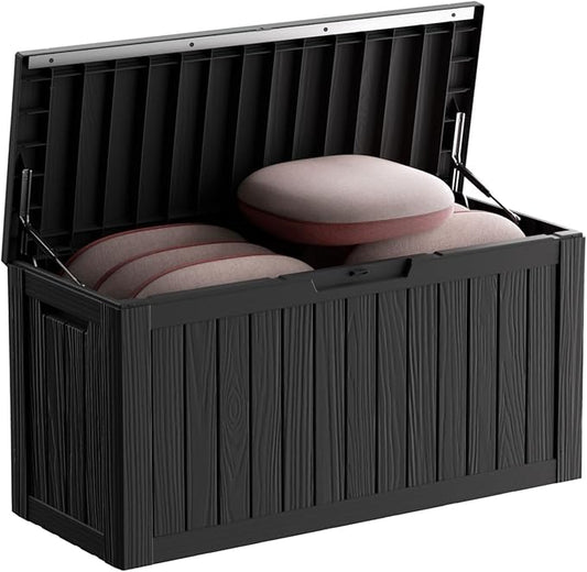 80 Gallon Resin Deck Box, Outdoor Waterproof Storage Containers, Lockable Patio Storage Box For Furniture, Gardening Storage With Lids (Brown)