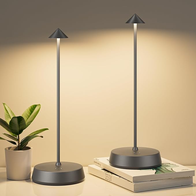 Cordless Table Lamp Rechargeable, Battery Operated 6000mAh Desk Lamp Touch Dimmable Lamp Outdoor Waterproof Portable Wireless Table Light, Small Table Lamp for Restaurant Bar/Outdoor (Gray-2PC)