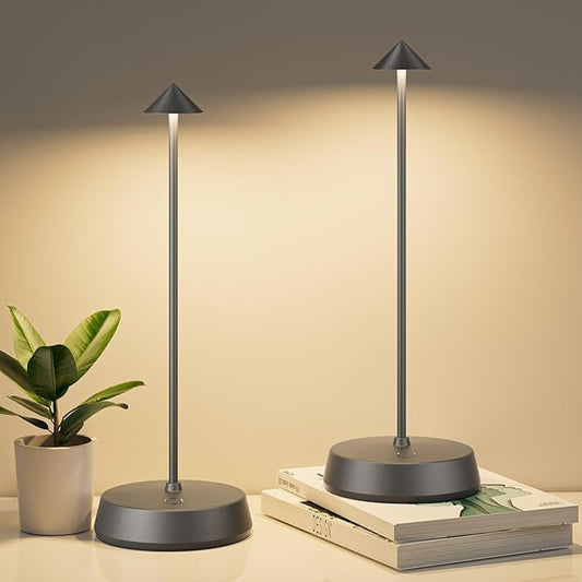 Cordless Table Lamp Rechargeable, Battery Operated 6000mAh Desk Lamp Touch Dimmable Lamp Outdoor Waterproof Portable Wireless Table Light, Small Table Lamp for Restaurant Bar/Outdoor (Gray-2PC)